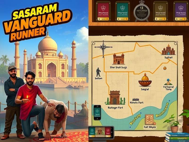 Sasaram Vanguard Runner Chhath Puja Level - Showing devotees at a ghat with diyas and rangoli